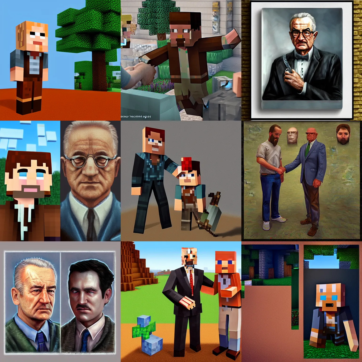Prompt: Minecraft Steve meets photorealistic Lyndon Johnson, digital art, trending on artstation, oil painting