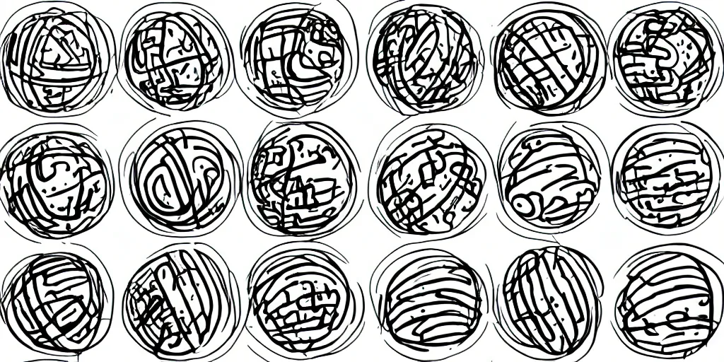 Prompt: animation frames sequence board of a bouncy ball drawn with pen