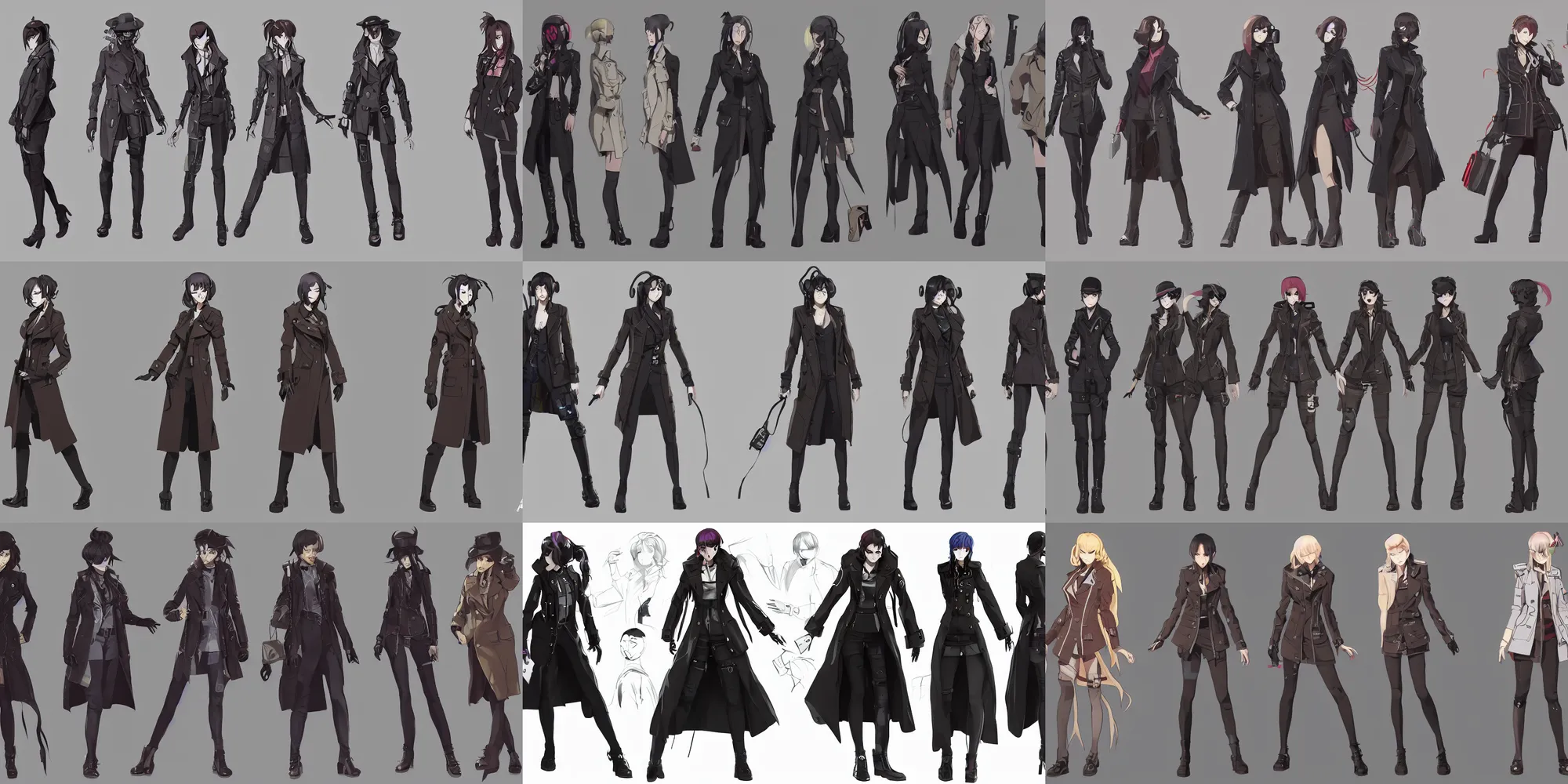 Prompt: full body cyberpunk detective wearing trench coat female character concepts by senior concept artist, in the anime film, featured on artstation