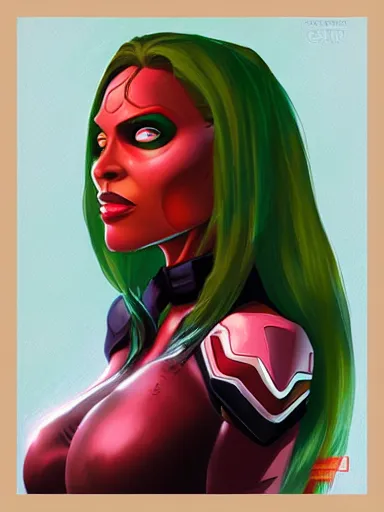 Image similar to gamora from guardians of the galaxy, portrait, digital painting, elegant, beautiful, highly detailed, artstation, concept art