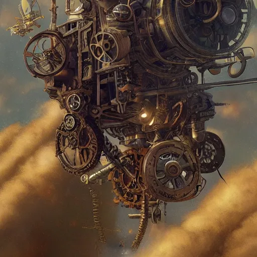 Image similar to a highly detailed digital image of a steampunk flying machine, concept art, artstation, cgsociety, very detailed, intricate, detailed illustration, by greg rutkowski and alphonse mucha, Paul Lehr and Beeple, iridescent accents, ray tracing, product lighting, sharp, smooth, masterpiece, cinema 4D