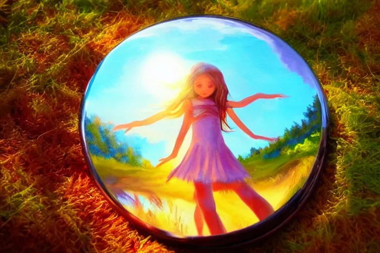 Prompt: girl, fantasy, painting, chrome, reflect, ultra realistic!!!, clear weather, golden hour, sharp focus