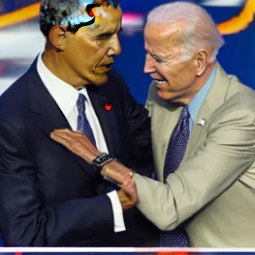 Prompt: obama t-posing on biden after he gets a third term