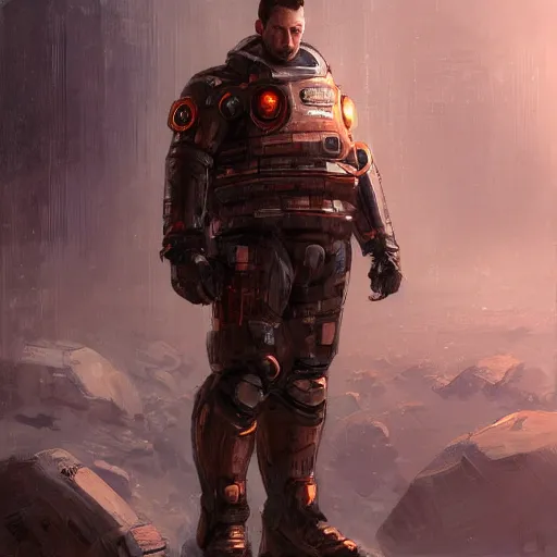 Image similar to Portrait of a man by Greg Rutkowski, he is about 40 years old, short copper hair, attractive, military composure, younger brother vibes, expression of sorrow and disbelief, he is wearing futuristic space tactical suit, highly detailed portrait, digital painting, artstation, concept art, smooth, sharp foccus ilustration, Artstation HQ.