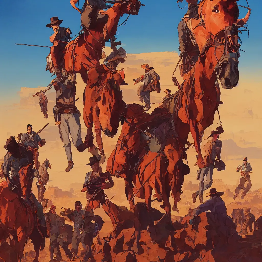 Image similar to western background stylized, art gta 5 cover, official fanart behance hd artstation by jesper ejsing, by rhads, makoto shinkai and lois van baarle, ilya kuvshinov, ossdraws, by feng zhu and loish and laurie greasley, victo ngai, andreas rocha, john harris