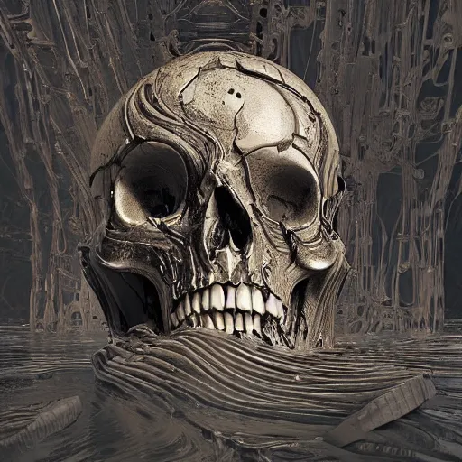 Image similar to portrait_of_a_melting_skull._intricate_abstract._intricate_artwork._by_Tooth_Wu_wlop_beeple_dan_mumford._octane_render_trending_on_artstat