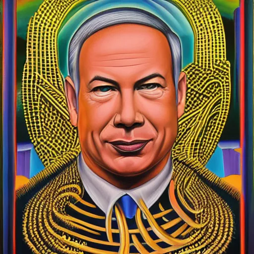 Prompt: portrait of binyamin netanyahu by alex grey, high deatil