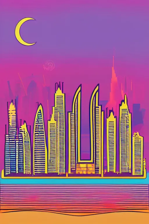 Prompt: minimalist boho style art of colorful dubai at sunrise, illustration, vector art