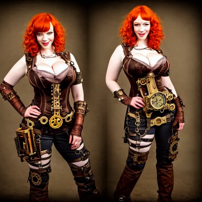 Image similar to full body photograph of christina hendricks as a steampunk warrior. extremely detailed. dslr. 8 5 mm.