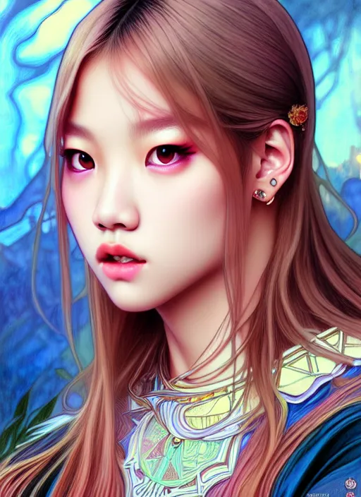 Image similar to lalisa manoban of blackpink, tarot card, highly detailed, digital painting, smooth, sharp focus, illustration, ultra realistic, 8 k, art by artgerm and alphonse mucha