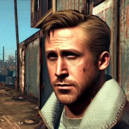 Image similar to ryan gosling in fallout 4 sneaks