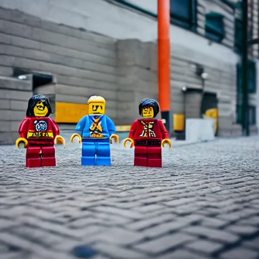 Prompt: macro street photography lego