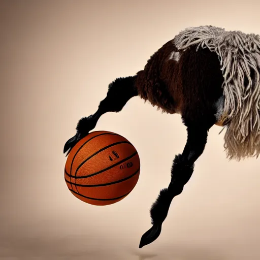 Image similar to a photo of a llama dunking a basketball, 4 k, photography, high resolution