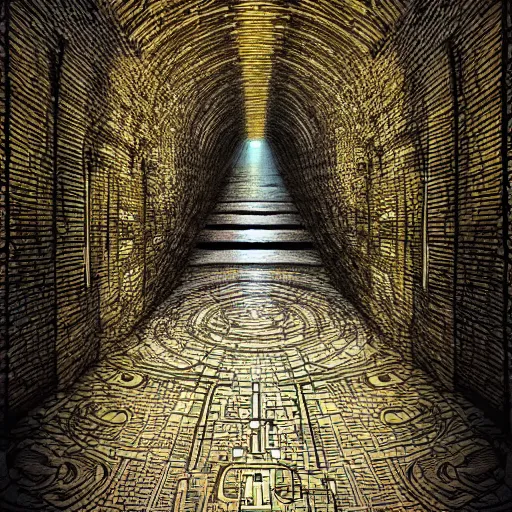 Image similar to labyrinth corridor in the style of beautiful digital art