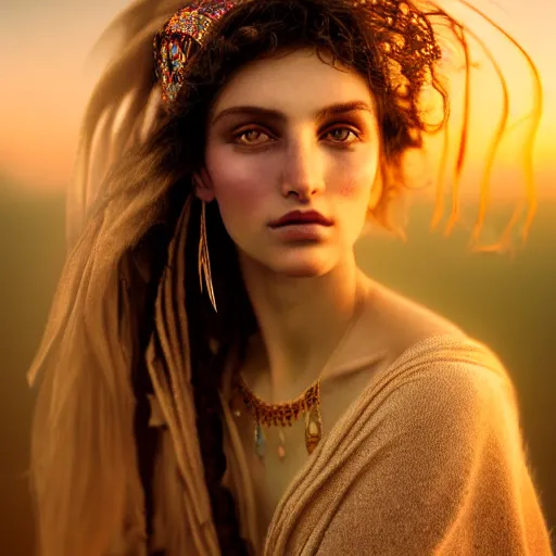 Prompt: photographic portrait of a stunningly beautiful gypsy female in soft dreamy light at sunset, contemporary fashion shoot, by edward robert hughes, annie leibovitz and steve mccurry, david lazar, jimmy nelsson, breathtaking, 8 k resolution, extremely detailed, beautiful, establishing shot, artistic, hyperrealistic, beautiful face, octane render