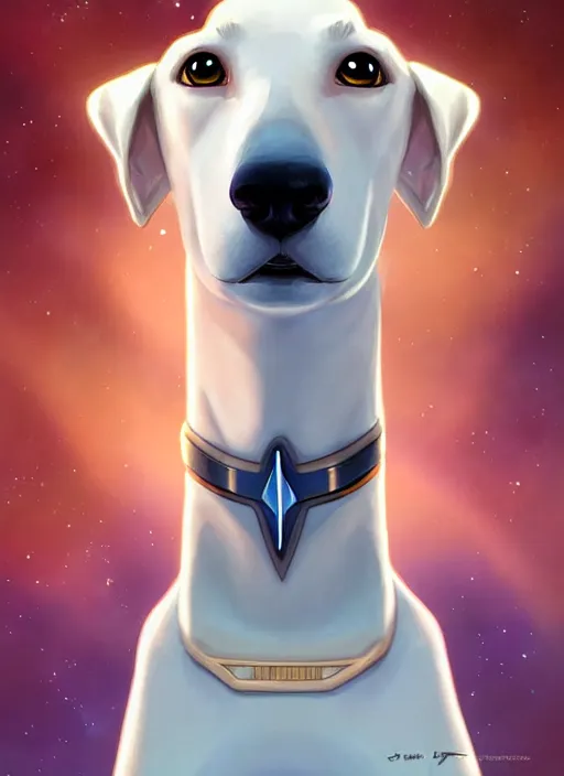 Prompt: cute star trek officer white greyhound, natural lighting, path traced, highly detailed, high quality, digital painting, by don bluth and ross tran and studio ghibli and alphonse mucha, artgerm