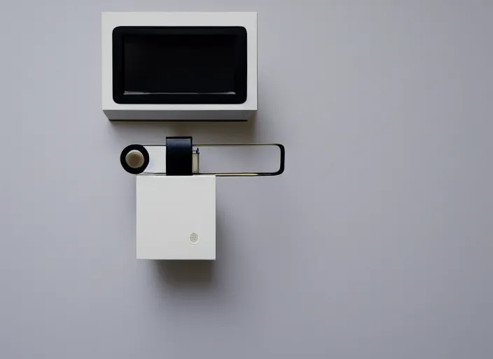 Image similar to orthographic view of minimalism camera designed by Dieter Rams, Naoto Fukasawa, designed by Apple, highly detailed, minimalism, front view, painting by Hirishi Yoshida