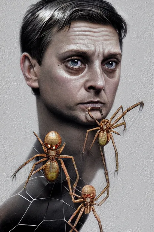 Prompt: a beautiful ultradetailed vintage photo of a toby maguire as spider man crying, by tom bagshaw and anna dittman, portrait, 2 4 mm lens, golden ratio composition, detailed face, studio photography, very detailed, humanoids, industrial robots, artstation, 8 k, highly coherent