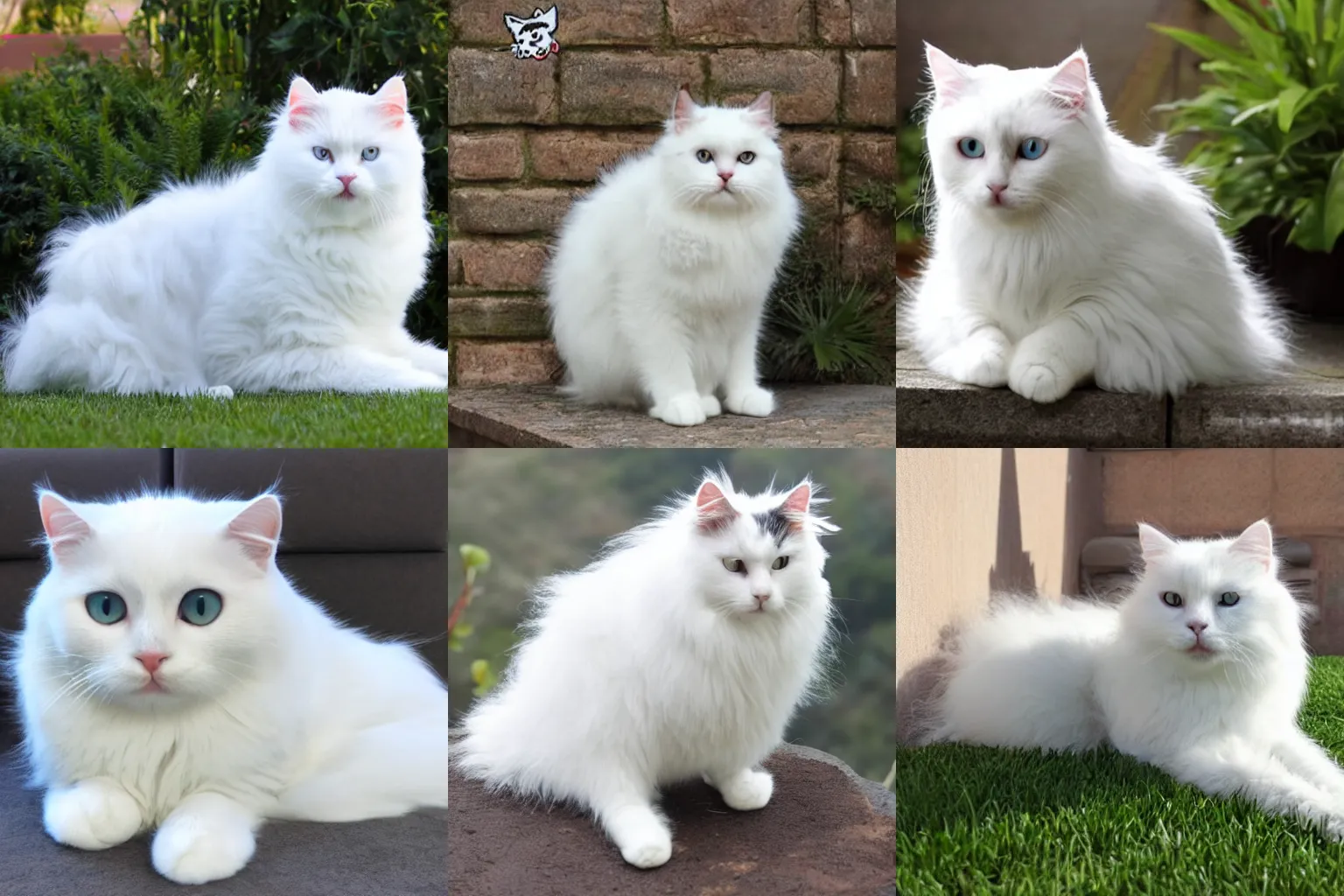 Prompt: fluffy white cat missing one front lef
