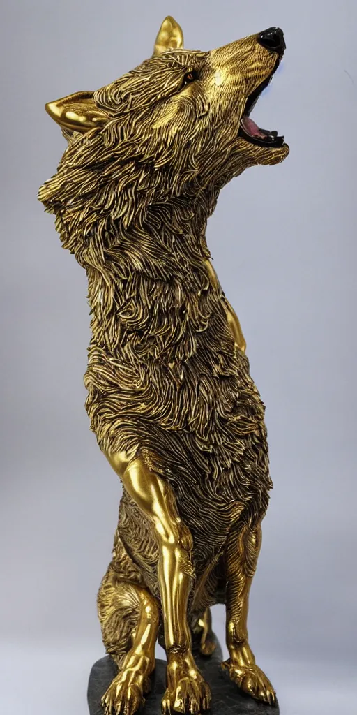 Image similar to gorgeous wolf statue with gold filigree