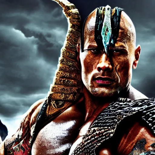 Prompt: dwayne johnson as kotal kahn