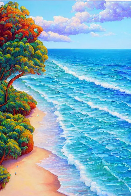 Prompt: beautiful thick oil painting detailed beach and shoreline painted by jeremiah ketner and James Gurney