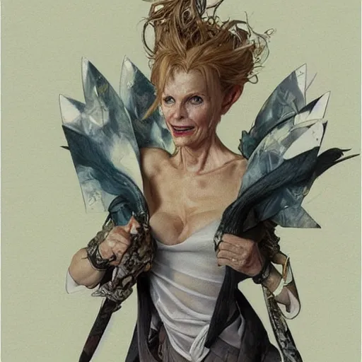 Image similar to amazing lifelike award winning pencil illustration of vivienne westwood in final fantasy 1 5 fantasy costume trending on art station artgerm greg rutkowski alphonse mucha cinematic