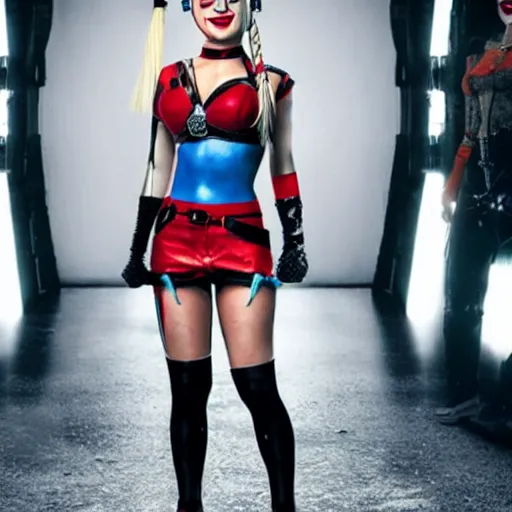 Image similar to A still of Kaley Cuoco as Harley Quinn, full-figure