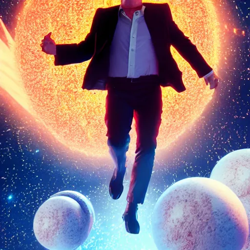 Image similar to hyperrealistic film full body still of quentin tarantino in space, stunning 3 d render, inspired by istvan sandorfi & greg rutkowski & unreal engine, perfect symmetry, dim volumetric cinematic lighting, 8 k octane comprehensive render, extremely hyper - detailed, incredibly lifelike attributes, intricate, real flesh texture, masterpiece, artstation, stunning,