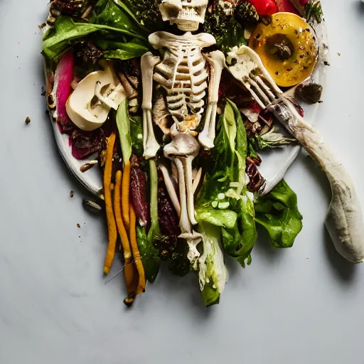 Image similar to food photography of a human bone salad with lots of human bone and a pinch of human bone with a side of human bone