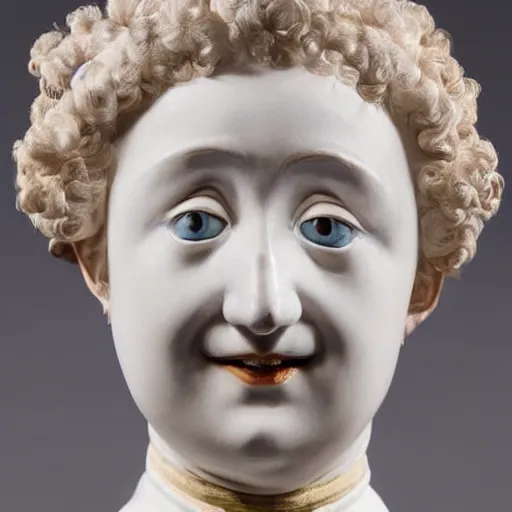 Image similar to a porcelain portrait bust of pierrot, 1 8 th century style, british museum, studio lighting, 4 k