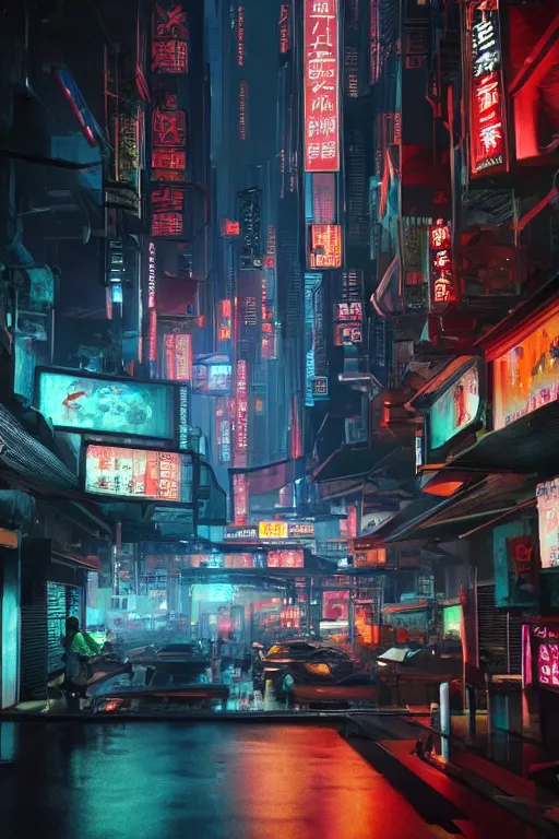 Image similar to GTR XU1, Futuristic Asian city at night with rain, Cyberpunk style, Neon lights, Matte painting, cinematic lighting, corona render, smoke, light rays, 8k