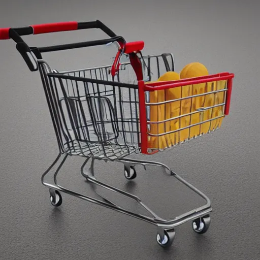 Prompt: a photo realistic battered shopping cart