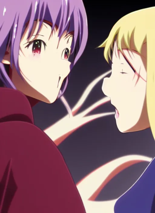Prompt: two beautiful anime mothers face to face taunting each other, gorgeous faces, middle shot, smooth, cinematic lighting, detailed anime art