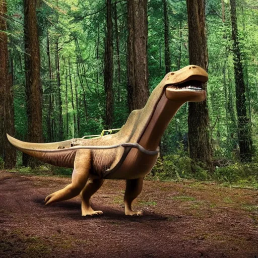 Prompt: jesus riding a trex through the forest, realisitc photo