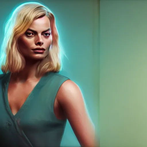 Prompt: Character portrait for Margot Robbie in Disco Elysium, oil painting, 8k, octane render, digital art