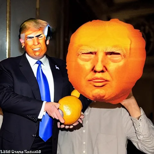 Image similar to donald trump with an head made out of oranges