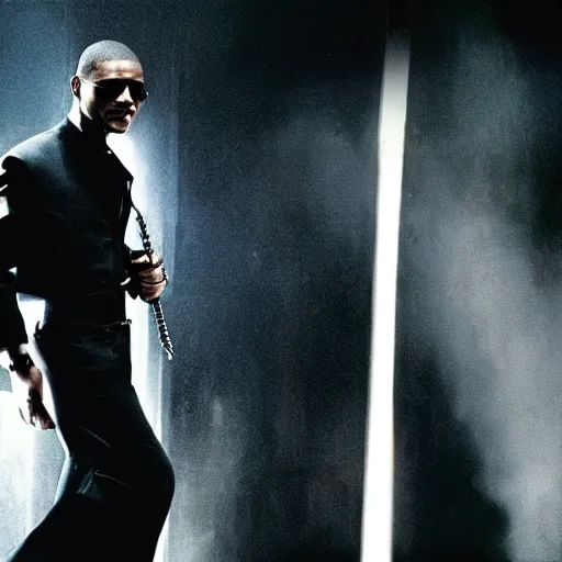 Image similar to usher as morpheus from the matrix, dramatic lighting, movie still,