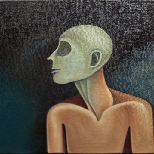Image similar to illustration of mental illness, oil painting on canvas, isolation, loneliness