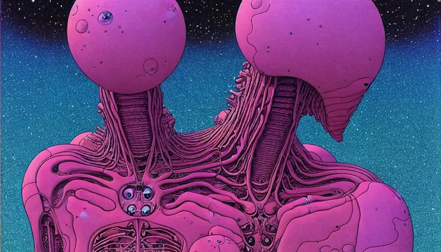 Image similar to ( ( ( ( a humanoid creature from another planet. ) ) ) ) by mœbius!!!!!!!!!!!!!!!!!!!!!!!!!!!, overdetailed art, colorful, artistic record jacket design