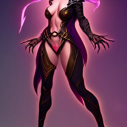 Prompt: dark sorceress full body view, highly detailed, artgerm style, artstation, soft light, sharp focus, illustration, character design, concept art, correct anatomy