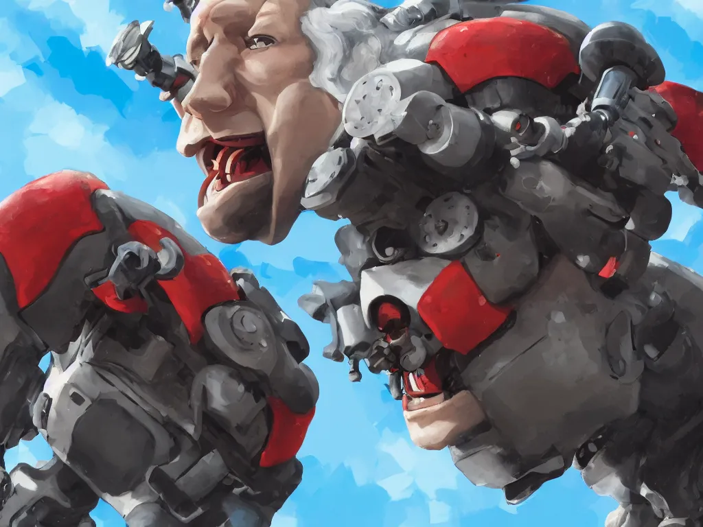 Prompt: a close up of president george washington smiling to the camera, controlling a personal attack mech, by pixar, exciting illustration, explosive colors, trending on artstation