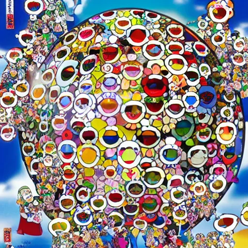 Prompt: The potatoes eaters, by Takashi Murakami