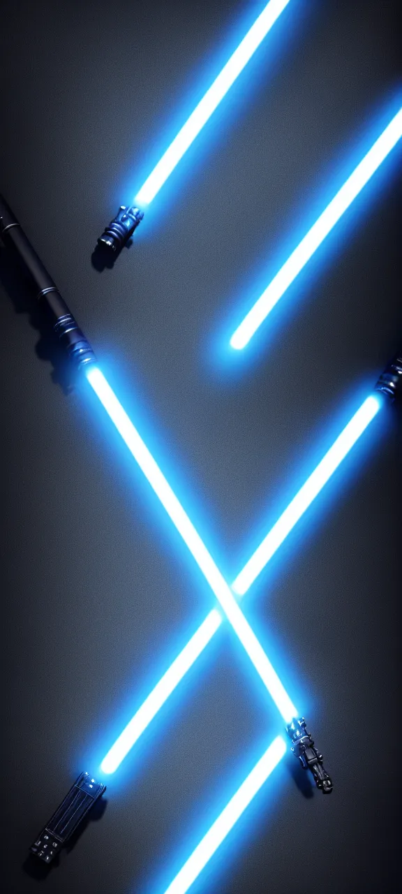 Image similar to detailed cinematic render, of a blue cyberpunk lightsaber lying vertically on a glossy black floor, in a dark room, photo from above, octane render 8 k, digital art, lightsaber wallpaper 4 k, ray tracing, jedi fallen order lightsaber wallpaper 4 k, cal kestis lightsaber wallpaper