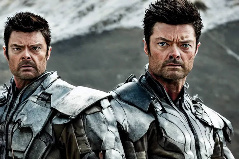 Image similar to a film still of Karl urban in wolverine, high quality