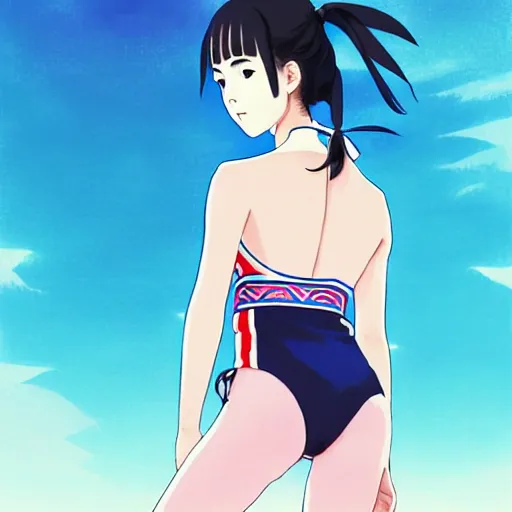 Prompt: a beautiful boyish japanese emma watson alluring instagram model, wearing elegant japanese hiphop leotard outfit with subtle mayan patterns and native fashion, aztec street fashion bathing suit, jrpg fashion, gapmoe yandere grimdark, trending on pixiv fanbox, painted by greg rutkowski makoto shinkai takashi takeuchi studio ghibli, akihiko yoshida