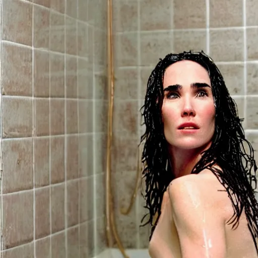 Prompt: jennifer connelly having a shower photography