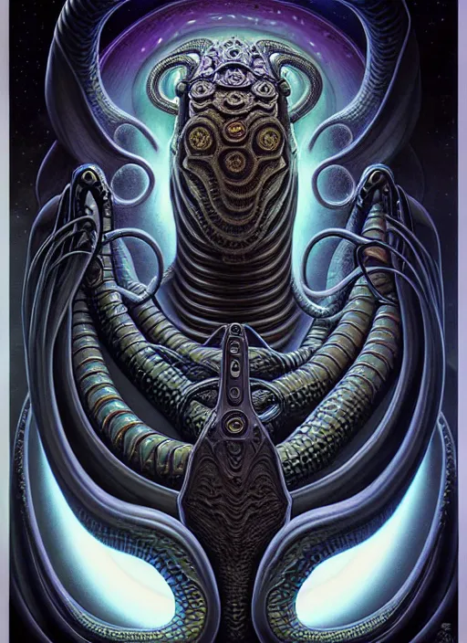 Image similar to cosmic lovecraft giger fractal snake portrait, pixar style, by tristan eaton stanley artgerm and tom bagshaw.