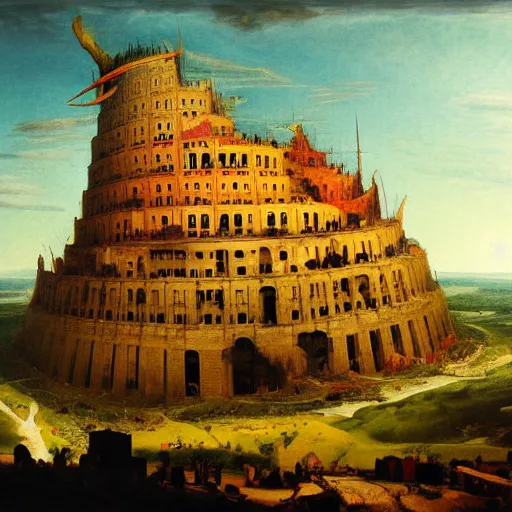 Image similar to a painting of the tower of babel, in the style of caspar david friedrich