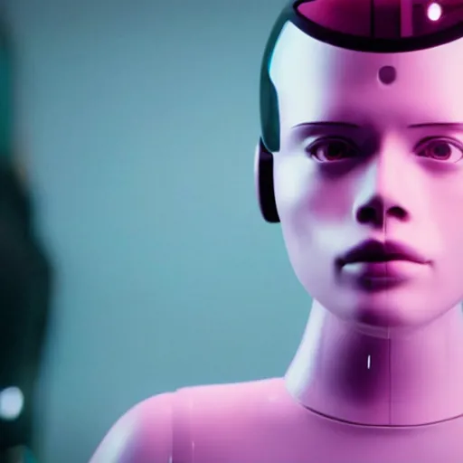 Prompt: film still of Black Mirror Episode about an Artificial Intelligence that becomes Sentient , VFX, 2022, 40mm lens, shallow depth of field